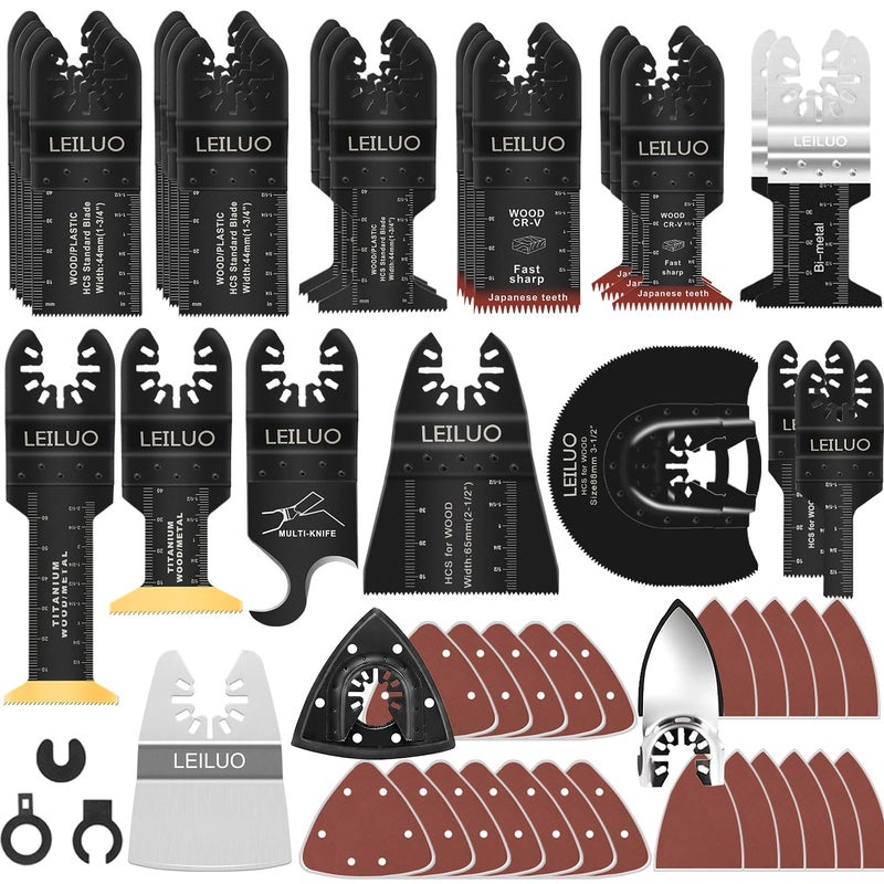 LEILUO 156 Pcs Multitool Blade Kits Oscillating Tool Cutting Sanding and Scraping Accessories with Storage Bag Oscillating Saw Blades Compatible with DeWalt Makita Dremel and More - Image 1